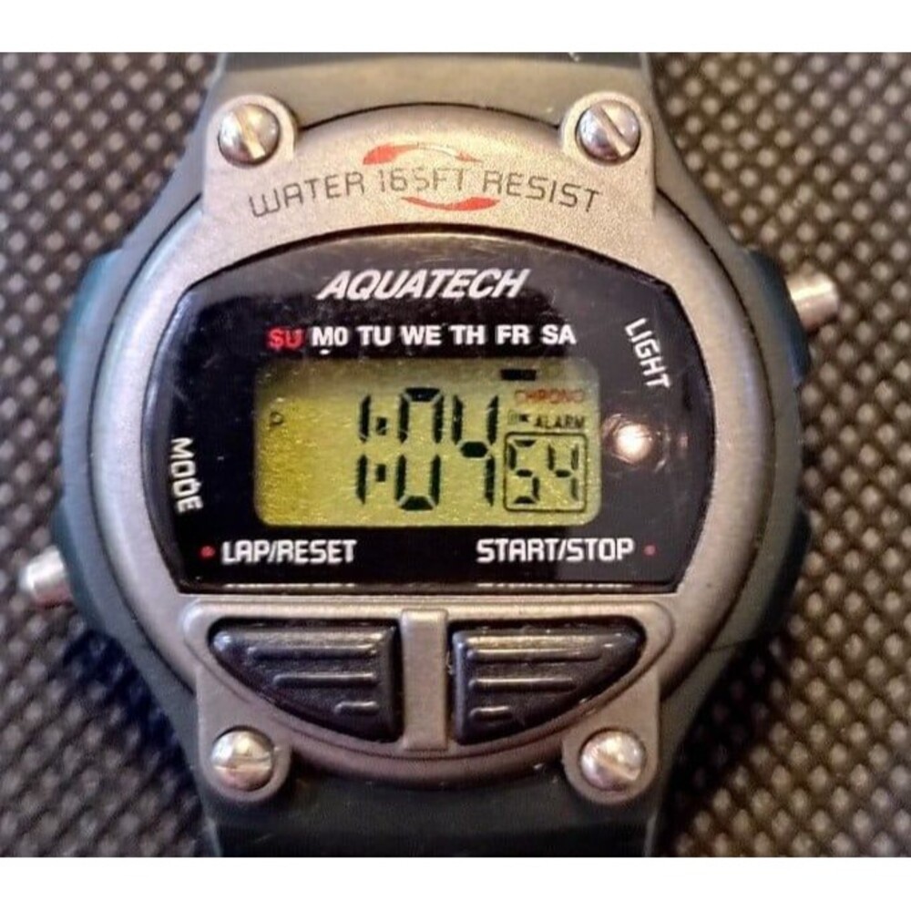 VINTAGE AQUATECH UNISEX 90s GREEN & LOOP BAND WATCH, DIGITAL, WATER RESISTANCE
